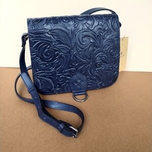 New Handbag Particia Nash Navy Tooled Leather Shoulder Purse